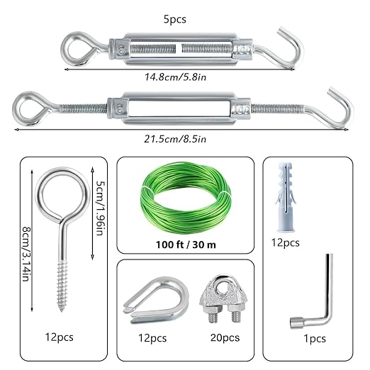 100 Ft Turnbuckles for Cables Wire, 3/16" Green PVC Coated Wire Rope Kit - Image 2