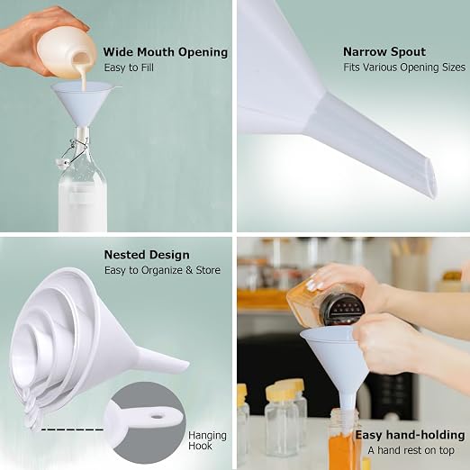 6 Pack Funnels for Kitchen Automotive Use Filling Bottles, Plastic Funnels - Image 3