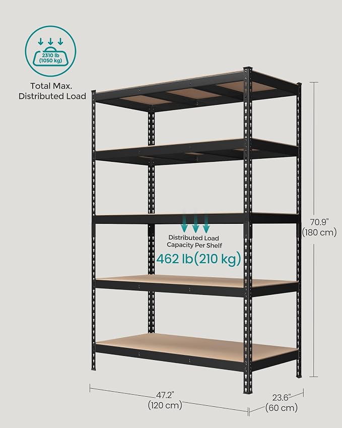 SONGMICS 5-Tier Storage Shelves, Load 2310 lb, Boltless Assembly, Adjustable - Image 3