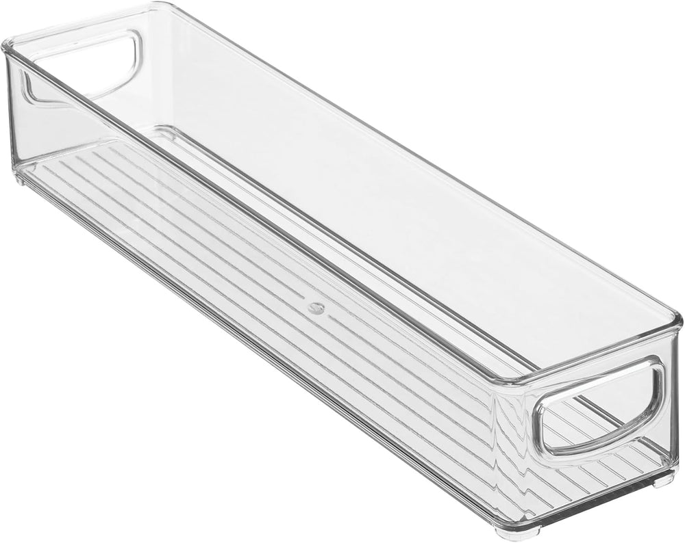 iDesign Slim Clear Plastic Storage Bin, Extra Long Narrow, 4-Pack