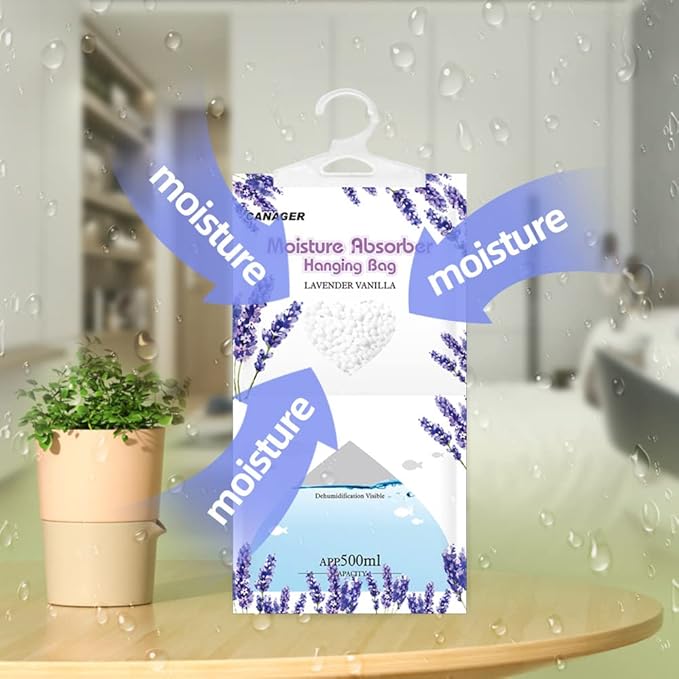 CANAGER Moisture Absorber -12 Pack, Lavender Vanilla Hanging Humidity Bag - Image 3