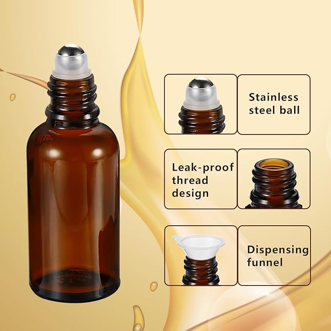 100ML Roller Bottles for Essential Oil, 3 Pack Empty Amber Glass Roller Bottle - Image 3