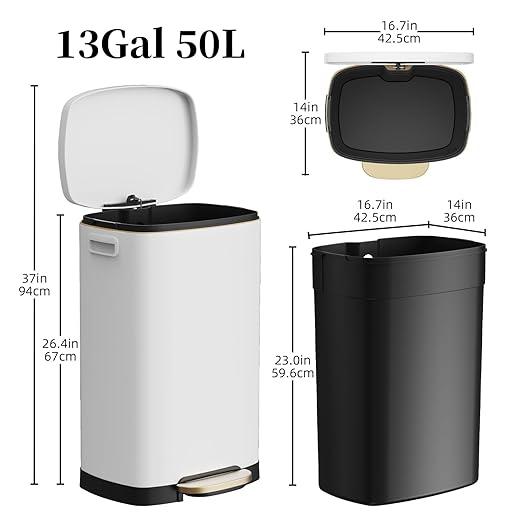 13 Gallon Trash Can with Lid, 50L Fingerprint Proof Stainless Steel Kitchen - Image 6