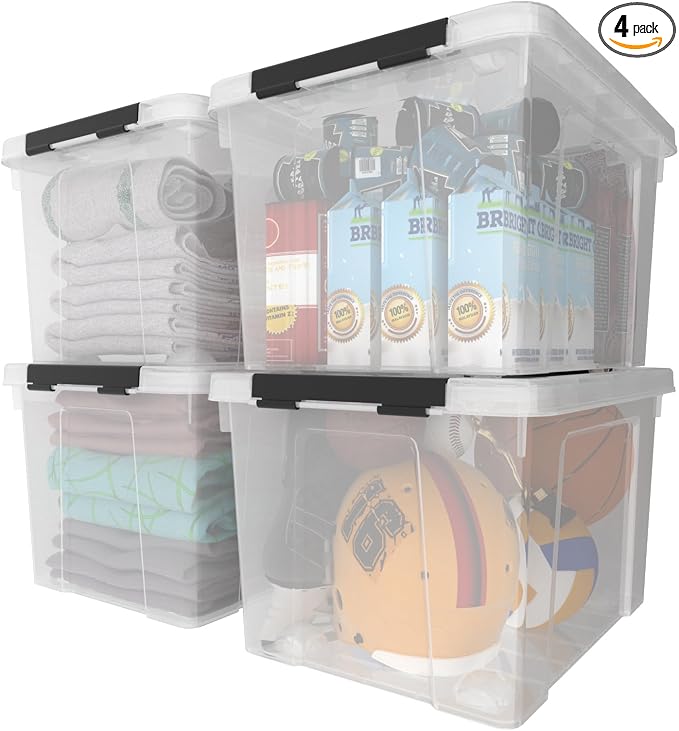 4-Pack 50 Quart Large Clear Storage Box, Plastic Storage Latch Bin by Afromy