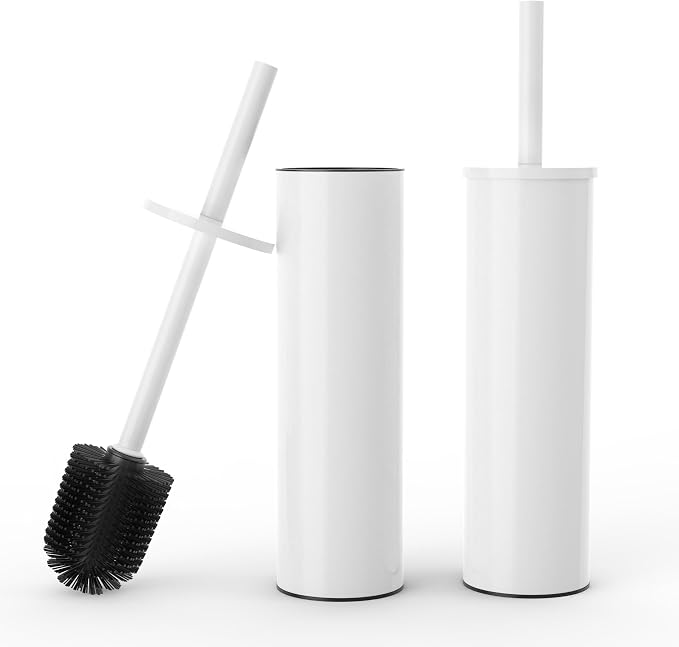 Toilet Brush and Holder Set, 2 Pack Stainless Steel Toilet Bowl Brush by WZKALY