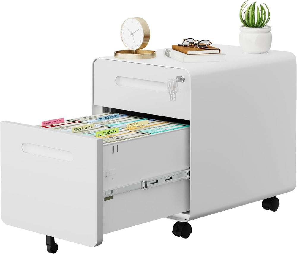2 Drawer Mobile Low Profile File Cabinet with Lock and 4 Keys