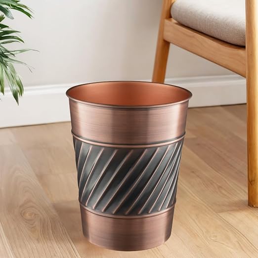 Monarch Abode Metal Wastebasket Trash Can, Handcrafted, Wave Embossed, Bathroom - Image 6