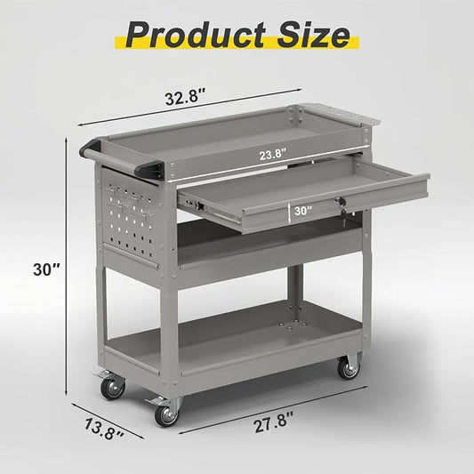 3-Tier Rolling Tool Cart with Drawers, Heavy Duty Utility Storage Cart with - Image 2