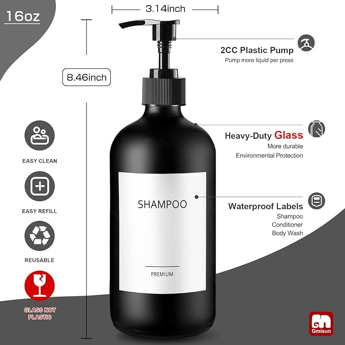 GMISUN Black Shampoo and Conditioner Dispenser, Shower Soap Dispenser Bottles - Image 3