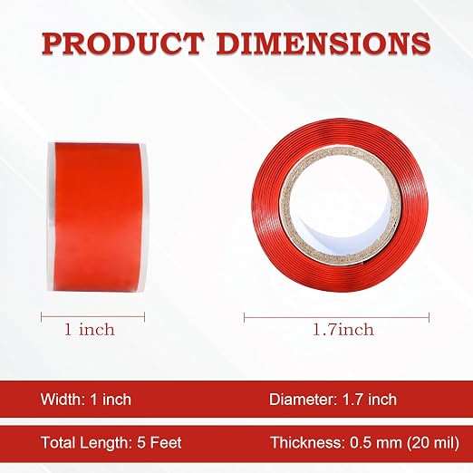 Self Fusing Silicone Tape 1 in x 5' Red Waterproof Rubber Leak Proof Sealing - Image 2
