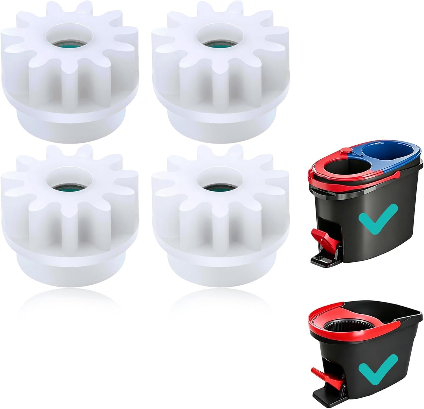Spin Mop Bucket Gear Replacement, 4-Pack Compatible with O-Ceda & Vilida, Universal Fit for Most Rotary Mops, Plastic & Steel Pedal Sprocket for Easywring & RinsClean Systems