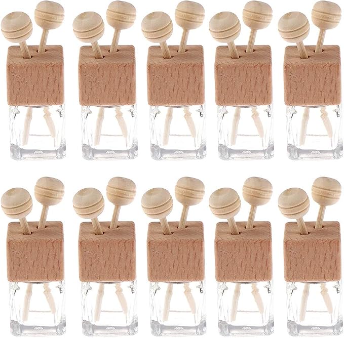 10 Pack, 8ml Clear Glass Car Air Freshener Perfume Clip Diffuser, Empty by Furnido