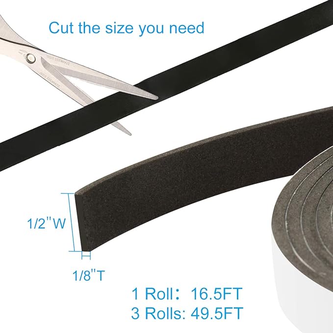 Seal Foam Tape, 1/2 Inch W x 1/8 Inch T Weather Stripping - Image 2