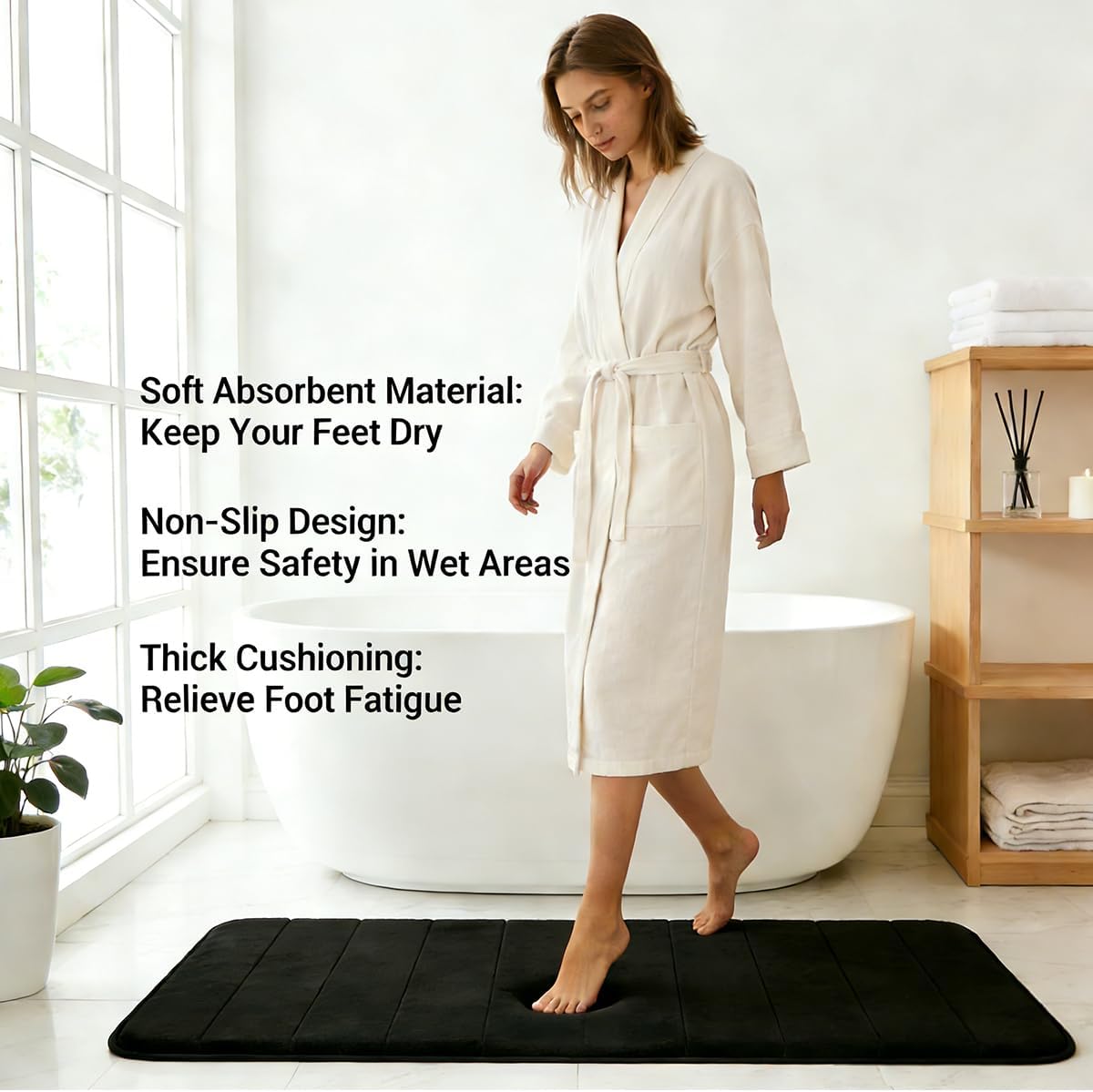 Black Bathroom Rugs Set 2 Piece Memory Foam Bath Rugs Non-Slip Bath Mat,Washable Room Mats,Absorbent Shaggy Rug Super Soft Kitchen Mats, Batroom Carpets for Bathroom,Tub,Shower Home Decor