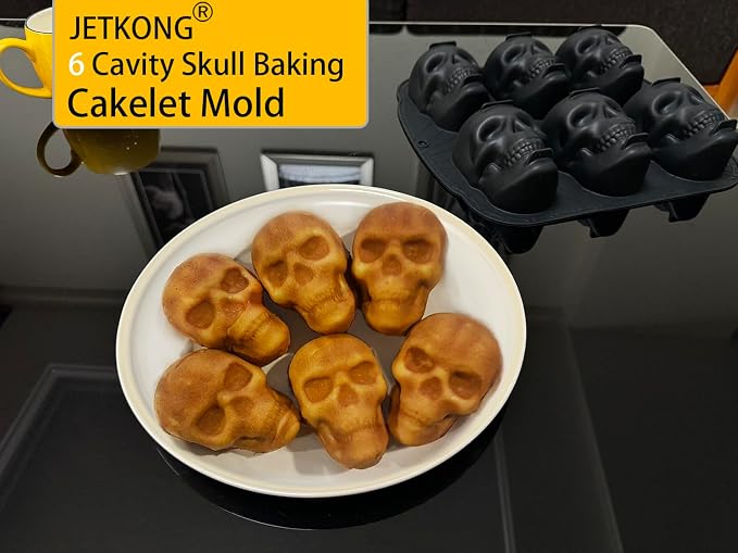 JETKONG 6 Cavity Skull Cake Pan and Silicone Skull Cakelet Mold - Image 4