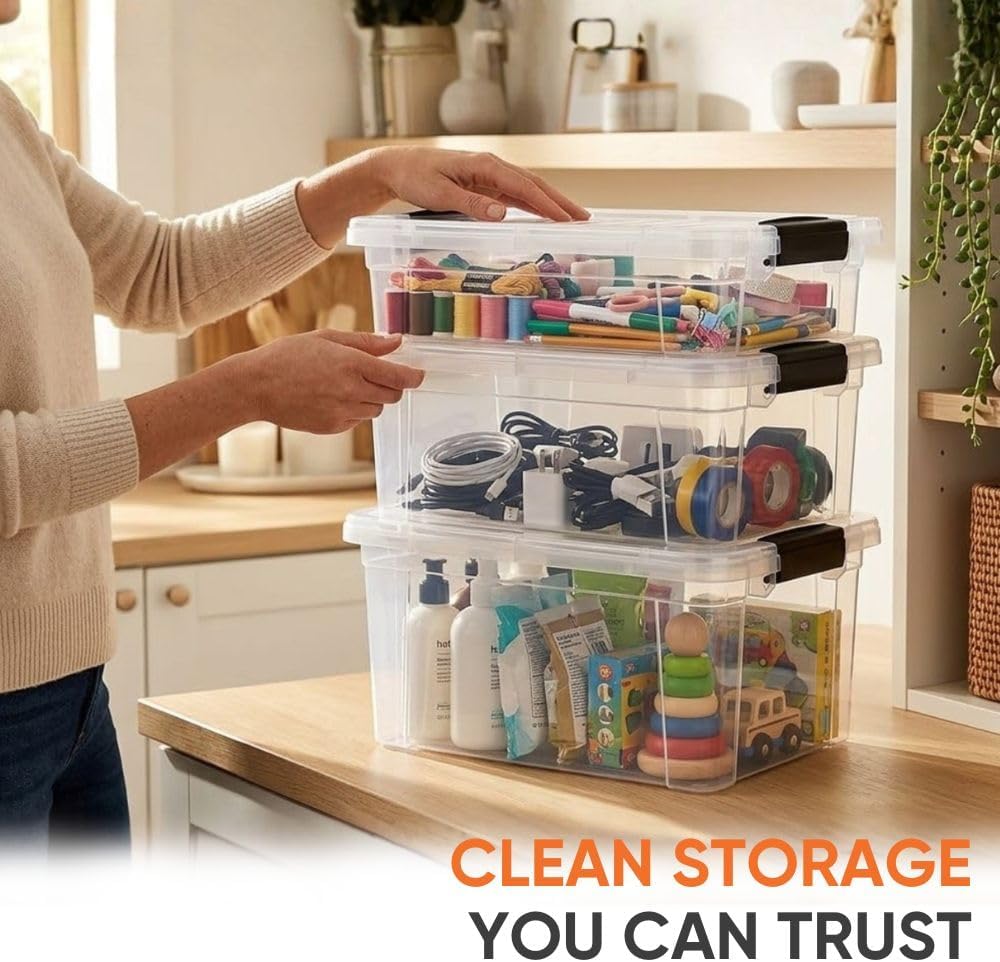 Superio 4.5 Quart Clear Plastic Storage Containers with Lids, Stackable Organ...