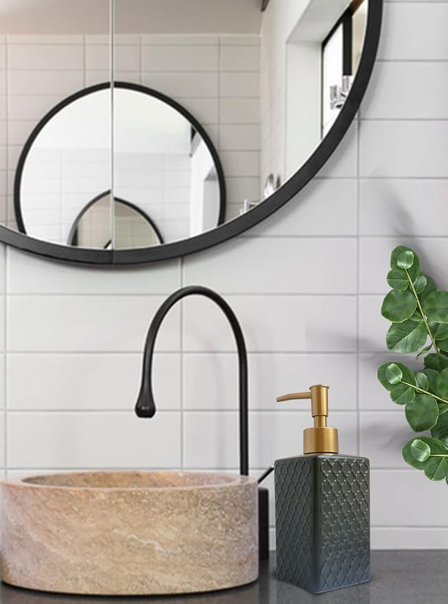 Gold Soap Dispenser for Bathroom, Retro Black Square Lotion Dispenser, - Image 2