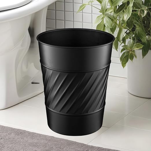 Monarch Abode Black Handcrafted Wave Embossed Metal Wastebasket - Image 4