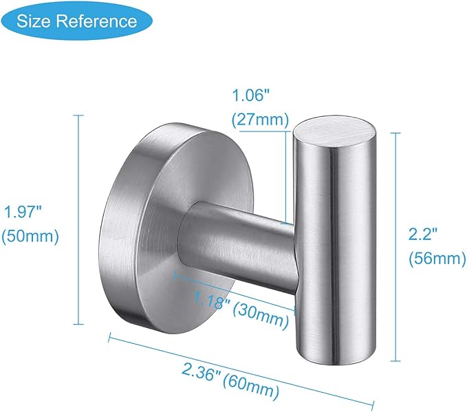 TASTOS Bathroom Towel Hooks Brushed Nickel, 2 Pack Stainless Steel Robe Coat - Image 3