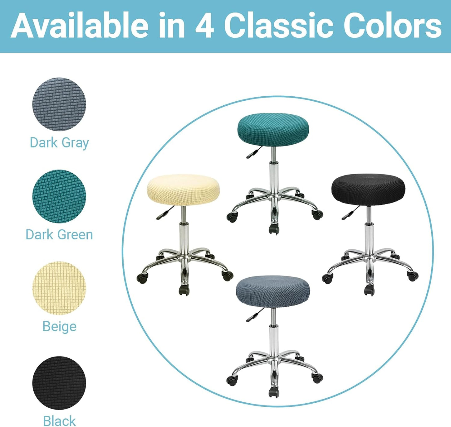 2 Pcs Bar Stool Covers, 100% Polyester Dark Gray Elastic Stool Covers Round, Fit for Dia 11-14 Inch Stool Cushion Round, Washable Dustproof Seat Cushion Slipcover for Bar Kitchen Living Room
