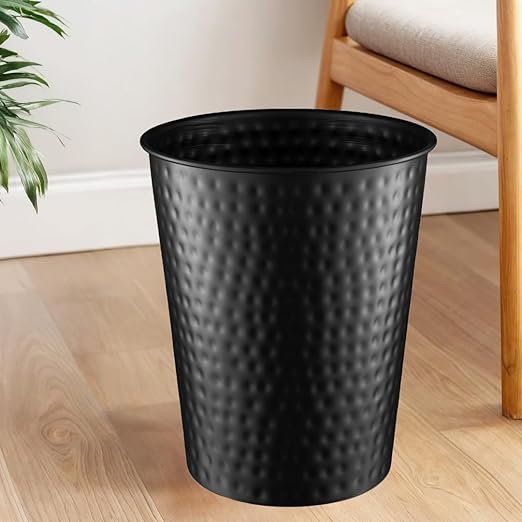 Monarch Abode Black Hand Hammered Metal Wastebasket - Image 5