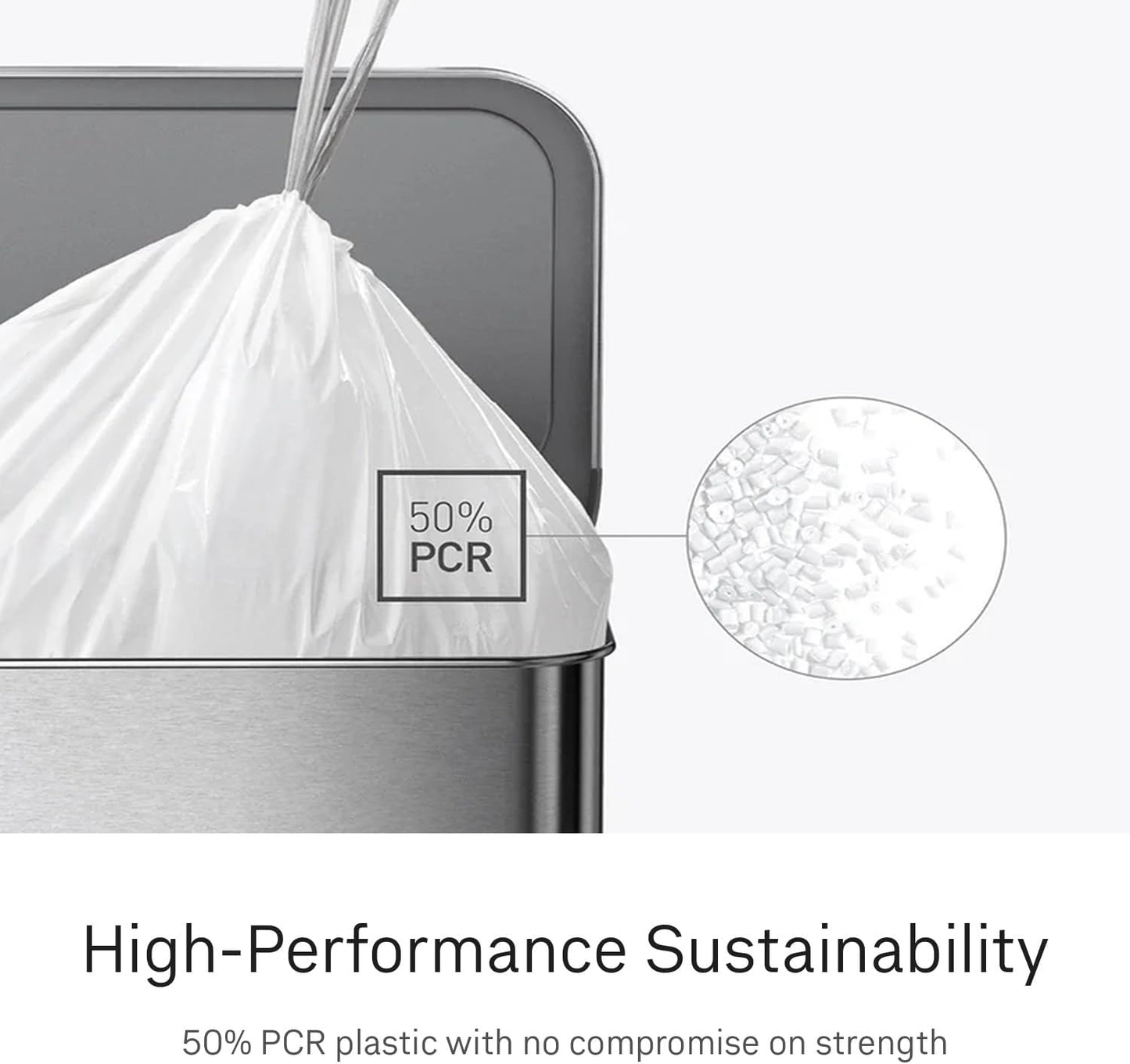simplehuman Code P 200 Count Custom Fit Liners, Drawstring Kitchen Trash Bags, One-by-One Mess-Free Dispense, Extra Thick & Double Seamed, 50% PCR Plastic, 50-60 Liter / 13-16 Gallon, White