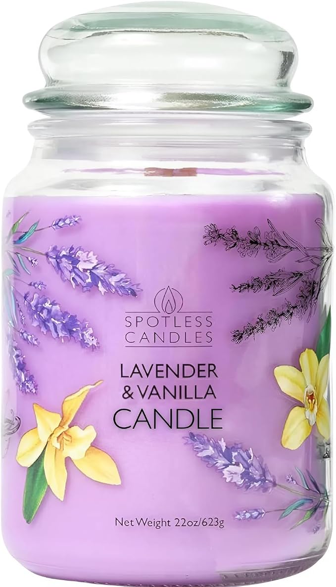 Vanilla & Lavender Candle 22oz Glass Jar by SpotlessLeopard