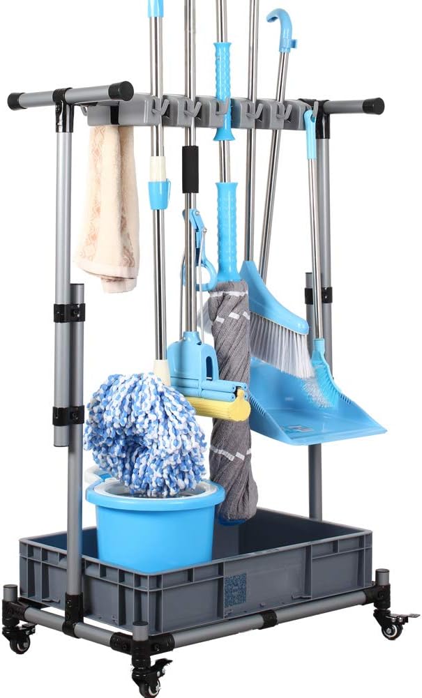 Broom And Mop Holder Put Wet Movable Floor-Mounted Mop Rack Floor Standing by QTJH