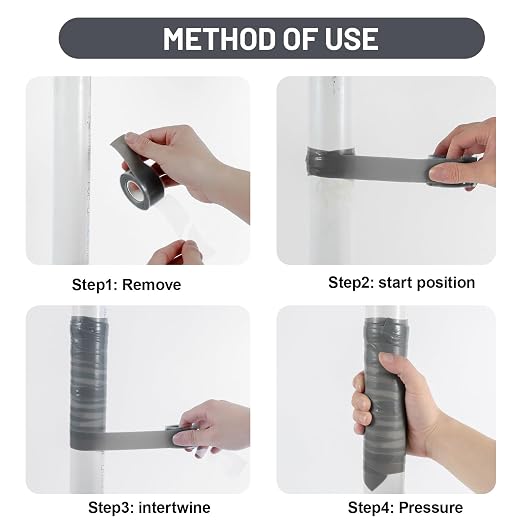 Self Fusing Silicone Tape 2 Rolls 1 in x 10' Grey Waterproof Rescue Tape Rubber - Image 3