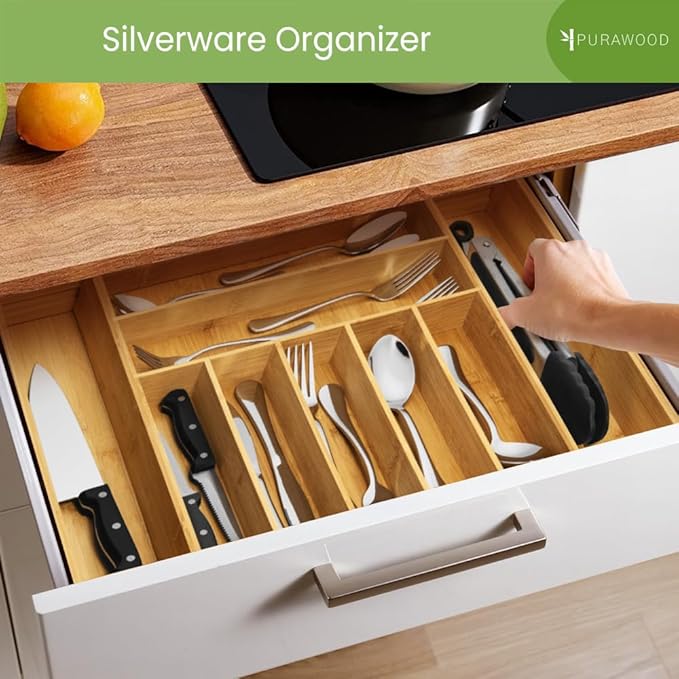 Bamboo Drawer Organizer, 2 Pack
