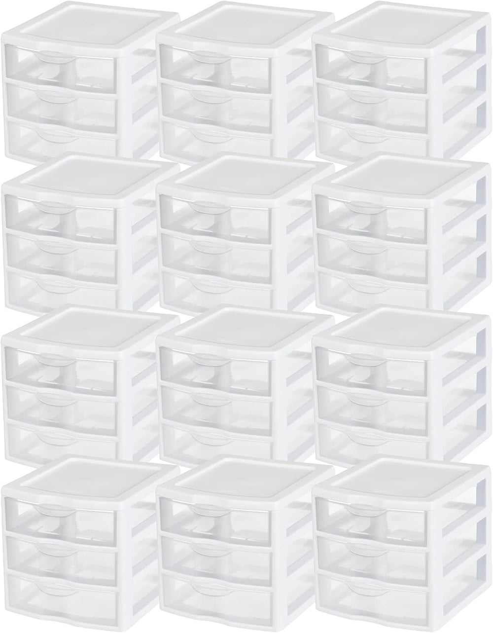 Sterilite Clearview 3-Drawer Cart Small Plastic Storage Organizer, 12-Pack