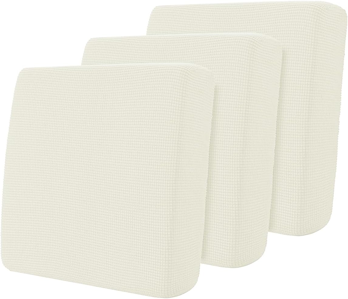 Hokway Stretch Couch Cushion Covers, 3 Piece Individual Sofa Cushion Slipcovers，Jacquard Sofa Seat Slipcover Set, Non-Slip Protector for Cushion (Creamwhite,Small-3PC)
