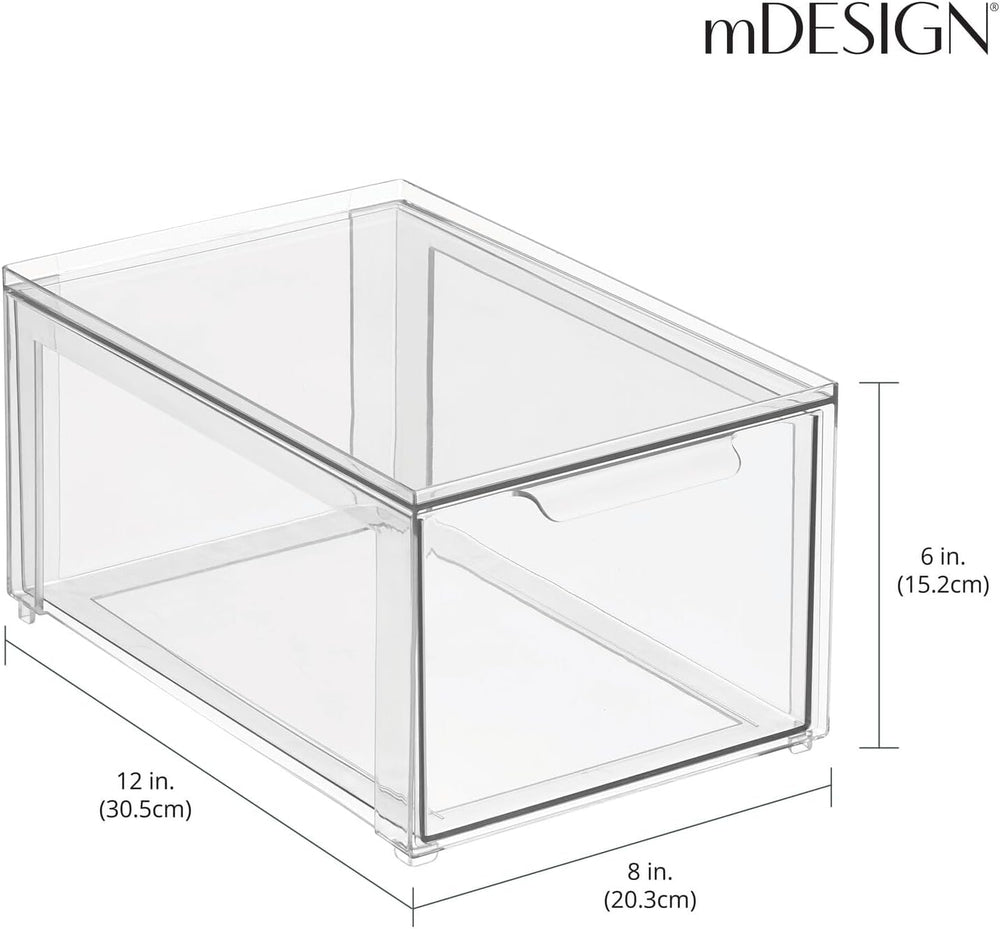 mDesign Plastic Stackable Bathroom Storage with Pull Out Bin Organizer Drawer...