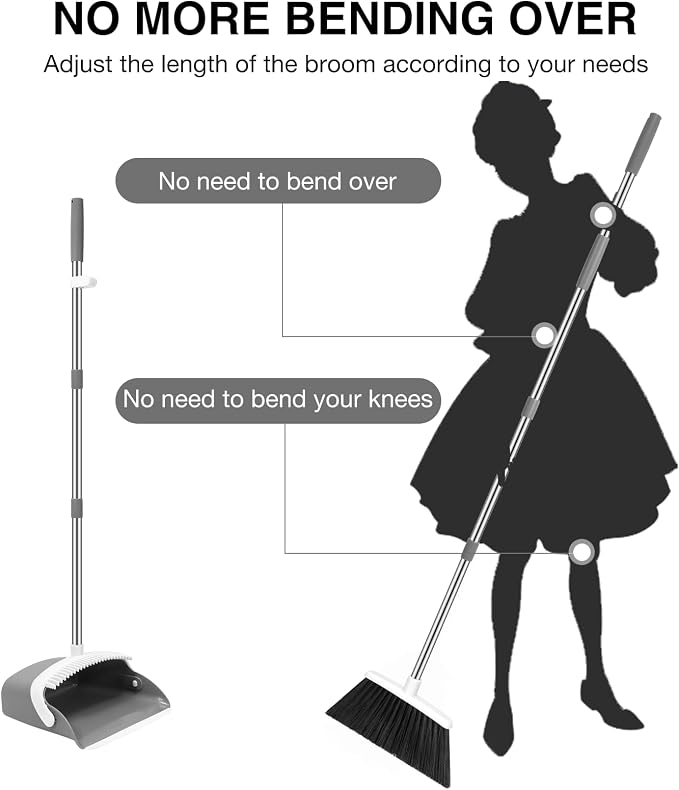 NACENA Broom and Dustpan Set, 52-in Long Adjustable Handle Broom Dustpan Combo - Image 3
