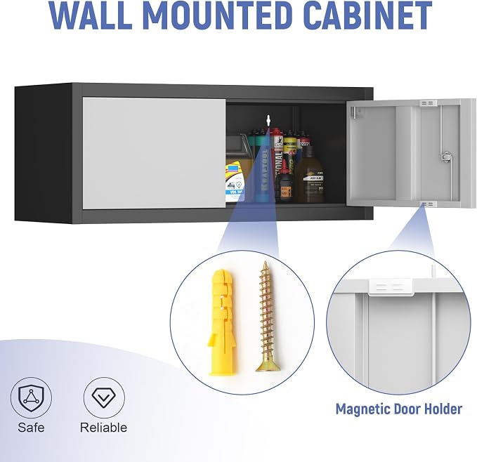 Metal Garage Storage Cabinet, Locking Cabinet Wall Mounted, 12.8" H Floating - Image 6