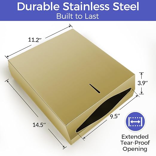 Paper Towel Dispenser Wall Mount, Brushed Gold Stainless Steel Commercial Paper - Image 5