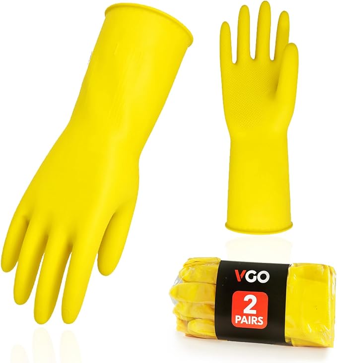 Vgo... 2-Pairs Reusable Household Gloves, Rubber Dishwashing gloves, Extra by Vgo