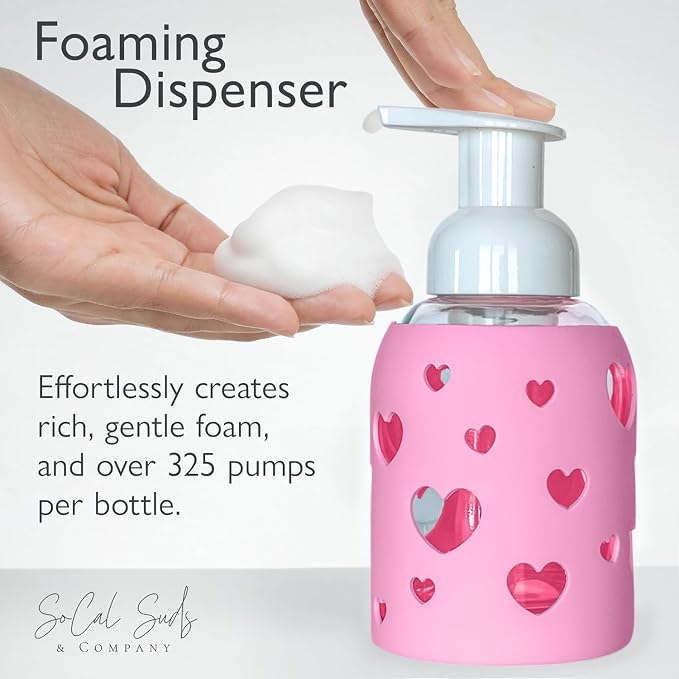 SoCal Suds & Company Glass Foaming Hand Soap Dispenser, Heart Silicone Sleeve - Image 2