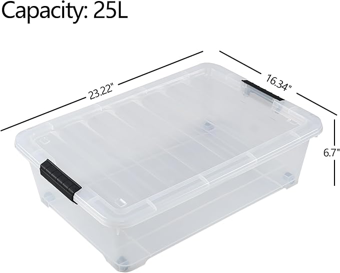 25 L Plastic Sturdy Rolling Under Bed Storage Container Bins, 4 Packs - Image 2