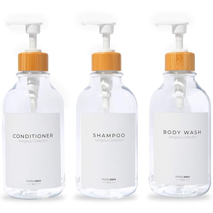 MaisoNovo Refillable Shampoo and Conditioner Bottles | 16.9 fl oz Set of 3 by MaisoNovo-TheArtofSustainableLiving
