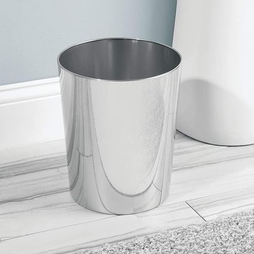 mDesign Round Metal Small 1.7 Gallon Recycle Trash Can Wastebasket, Garbage - Image 2