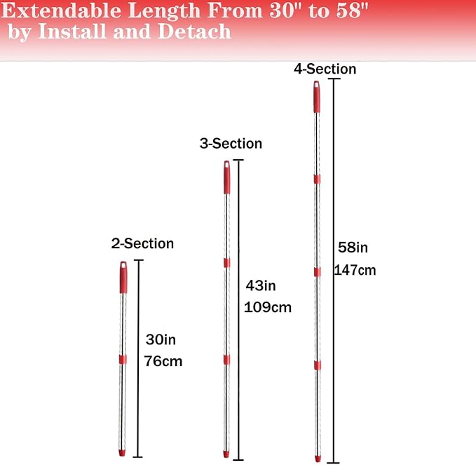 Spin Mop Replacement Handle, 4-Section 30-to-58 inch Mop Replacement Stick - Image 2