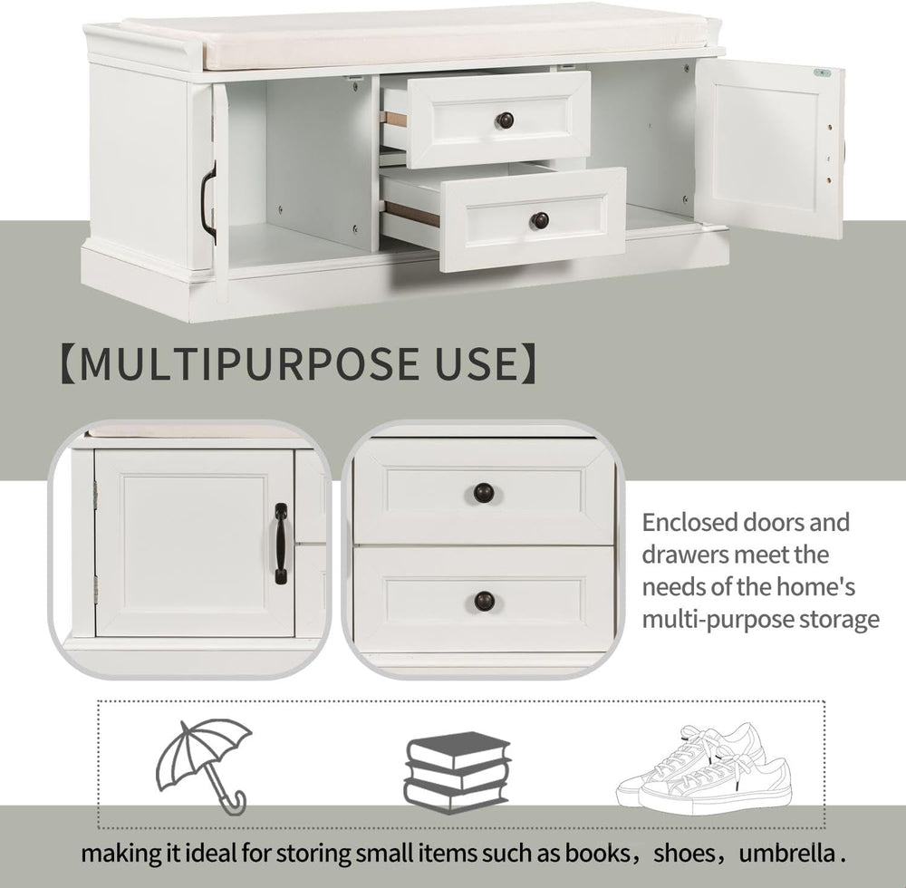 GDFStudio Rustic Storage Bench with 4 Doors 2 Draws Adjustable Shelves Remova...