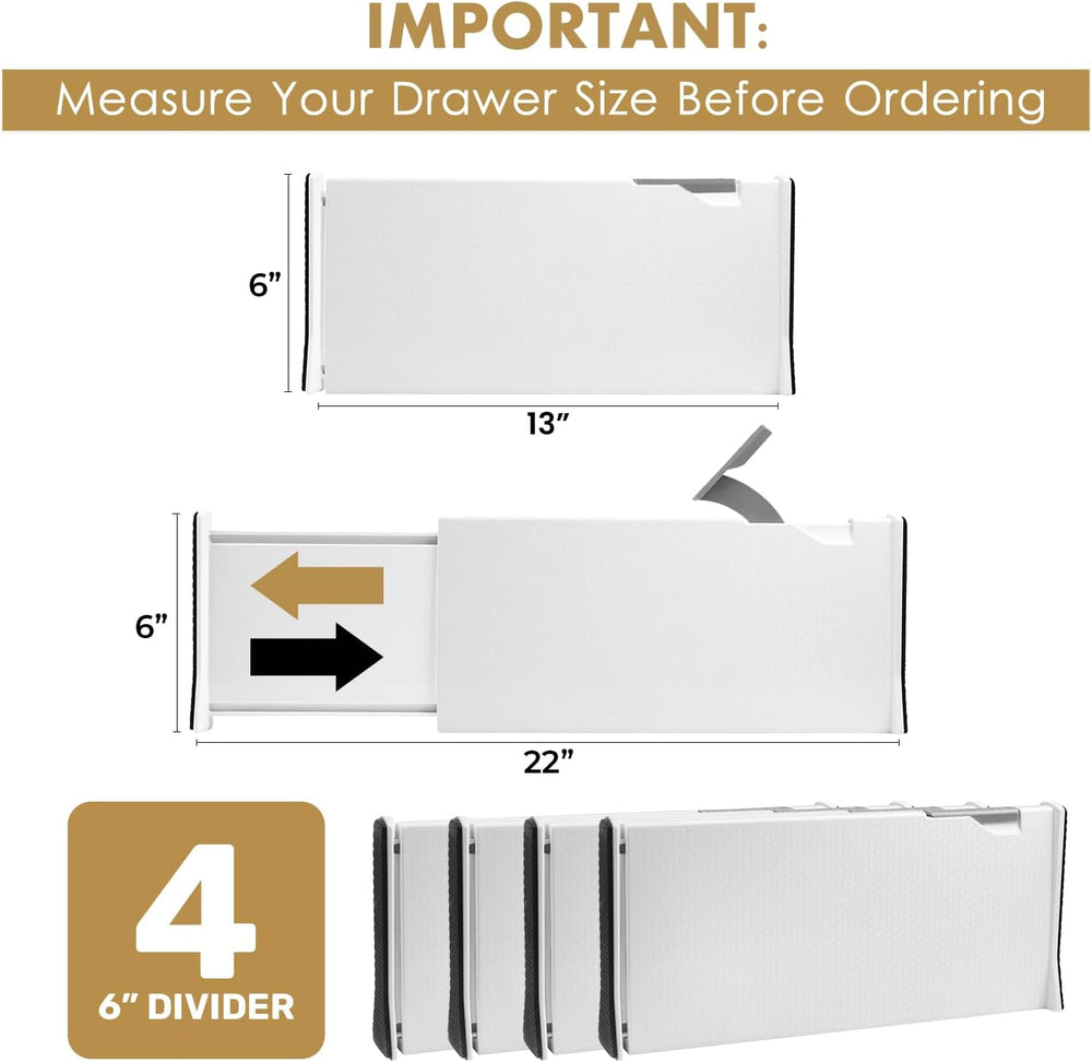 RAPTUROUS Adjustable Deep Drawer Divider – 6" Tall, Expandable 13-22&quo...