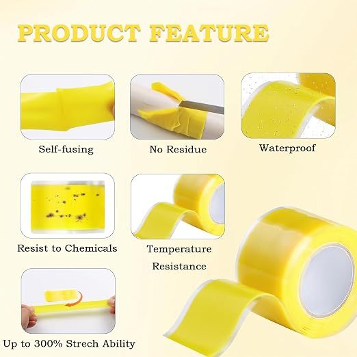 Self Fusing Silicone Tape 1 in x 5' Yellow Waterproof Rubber Leak Proof Sealing - Image 3