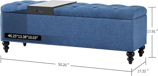 Storage Ottoman 50.2 Inches Upholstered Fabric Storage Ottoman Bench，Button - Image 2