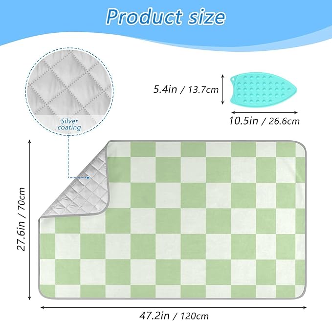 Checkered Mint Green White Plaid Ironing Mat - Image 2