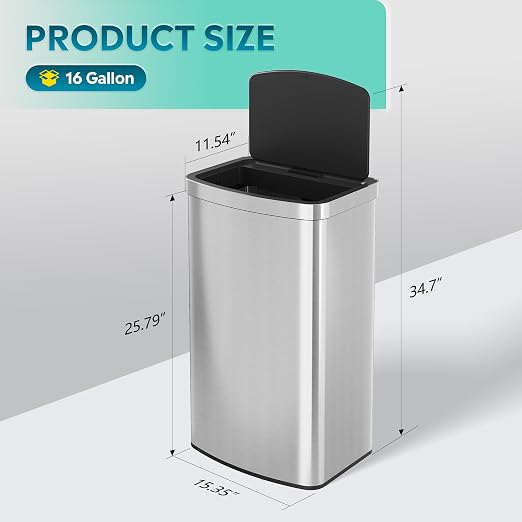 WLIVE 16 Gallon Motion Sensor Trash Can, 60 Liter Automatic Kitchen Trash Can - Image 3