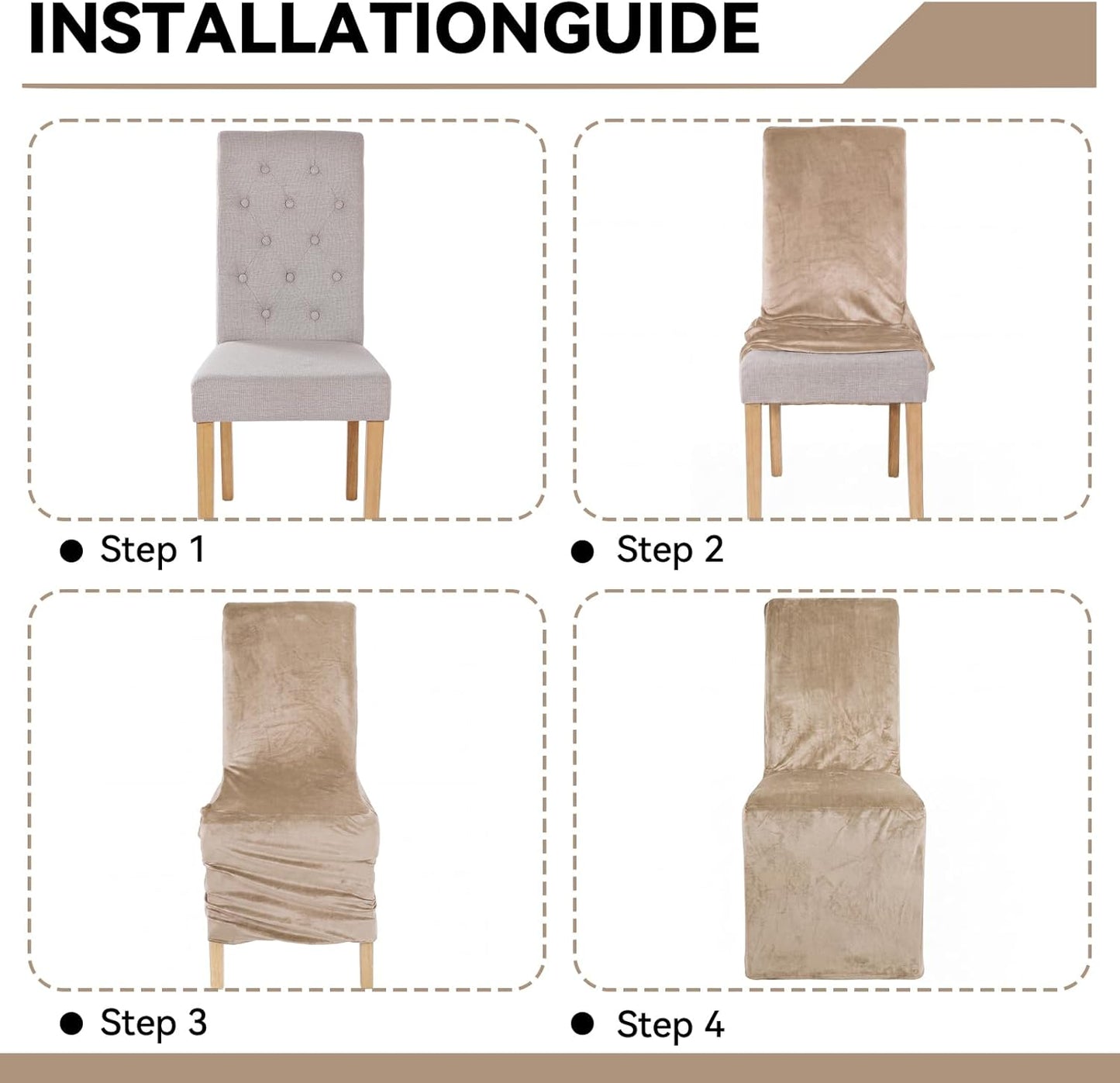 Moukeren Set of 4 Velvet Stretch Chair Covers Stretch Slipcovers Fur Chairs Cover Soft Removable Long Solid Slipcover for Wedding Dining Room (Grayish Brown)