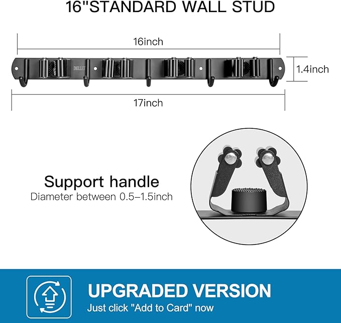 IMILLET 2 Pack Broom and Mop Holder Wall Mounted, Broom Holder Stainless Steel - Image 3